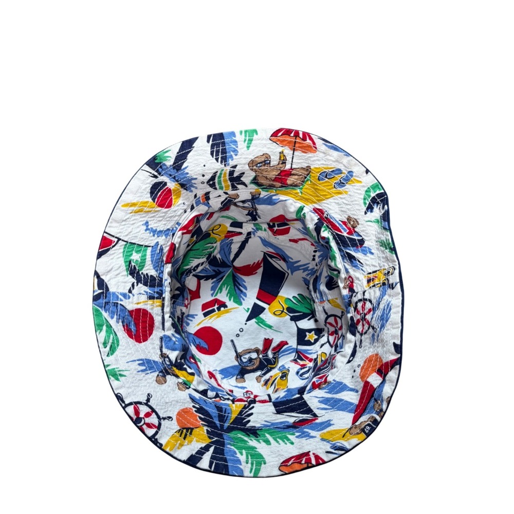 Polo Ralph Lauren Reversible Bucket Hat Navy Blue Nautical Polo Bear Print - Picture 4 of 5